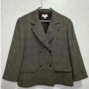 TALBOTS Brown Wool Check Plaid Print Lined Blazer Jacket Womens 14W Office Work